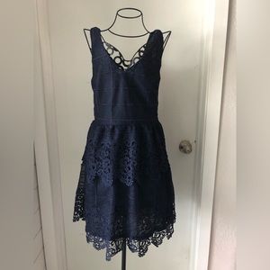 Francesca’s Flirty Navy Blue Mini Dress